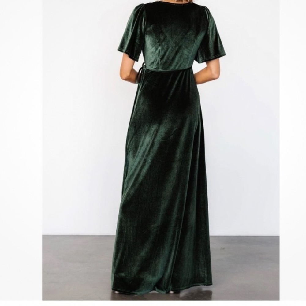 NWT Baltic Born Katelyn Velvet Maxi Wrap Dress Women L Deep Green Flutter Sleeve